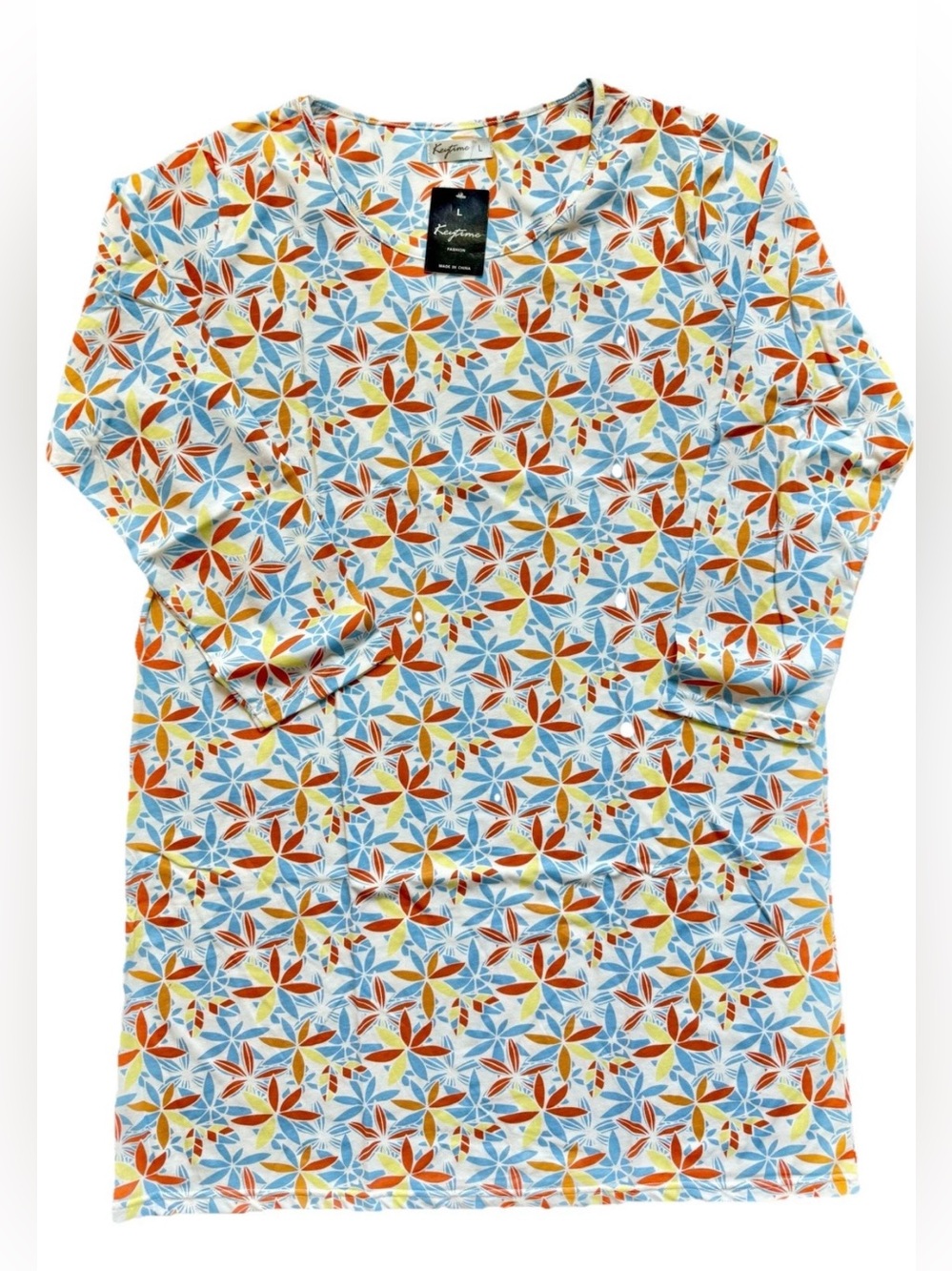 Nightgown Size Large Women’s Blue Orange Floral Print New FAST SHIPPING